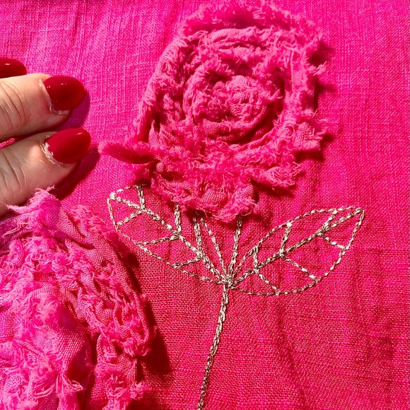 Cristina Vergani Italian Linen Blend w/ Embroidered Rosettes Pink Midi Dress - Picture 10 of 11